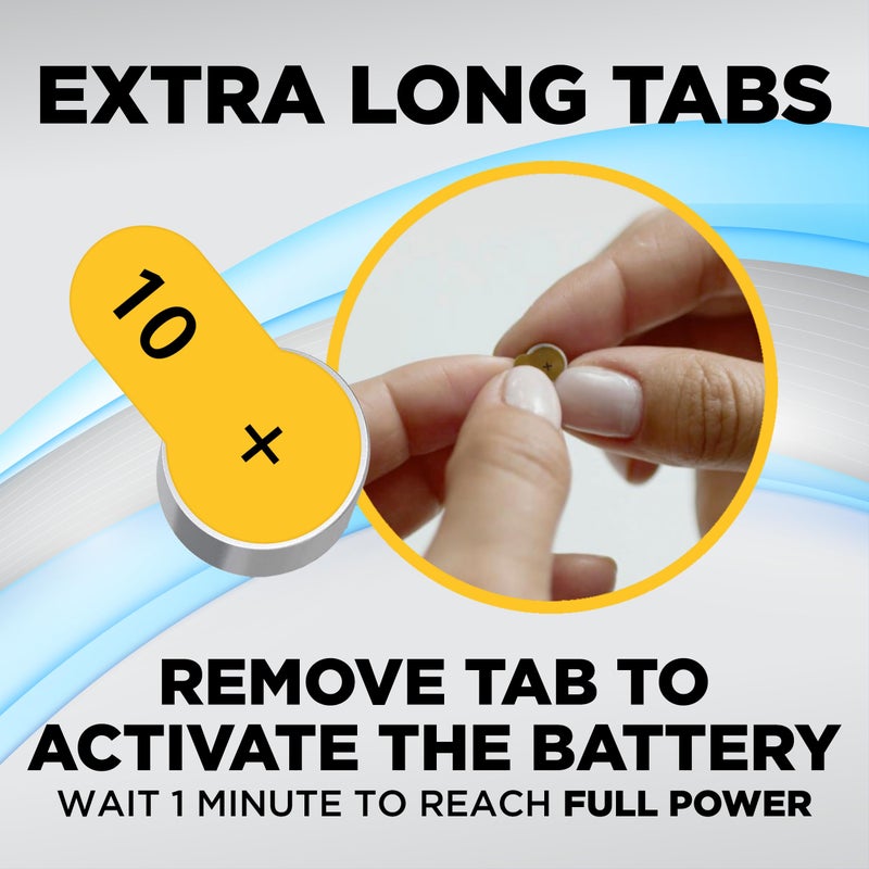 Powermax Size 10 Hearing Aid Batteries, 120 Count Long-Lasting Battery Pack, Yellow Long Tab for Easy Change - Image 4